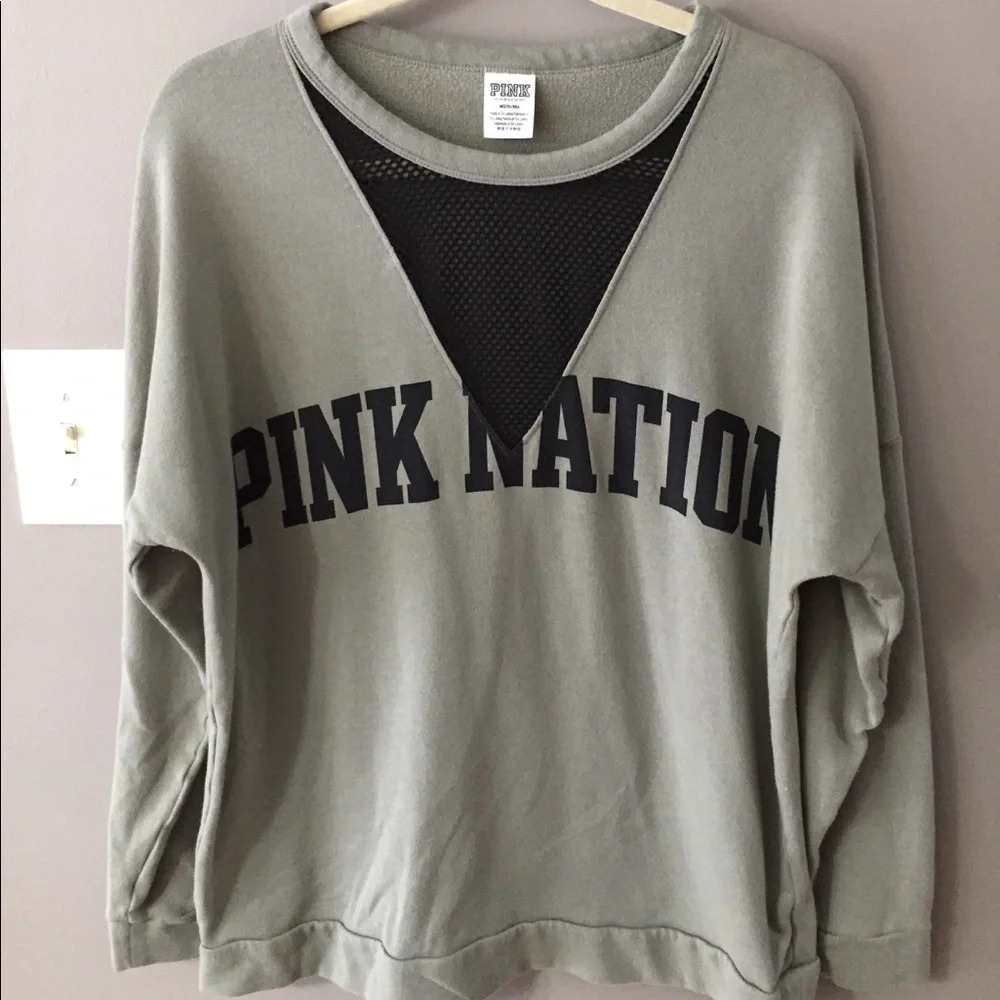 VS PINK Nation Long Sleeve Mesh V Neck Crew M